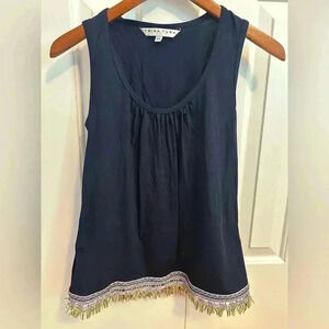 Trina Turk Navy Fringe Hem Tank Top